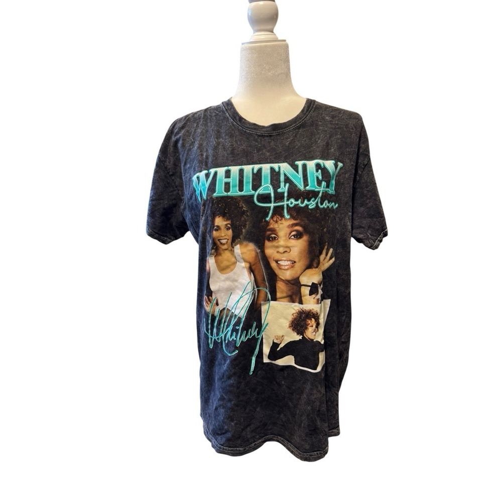 Whitney‎ Houston Graphic T-Shirt Women's L Black Acid Wash Tee 2021 Concert